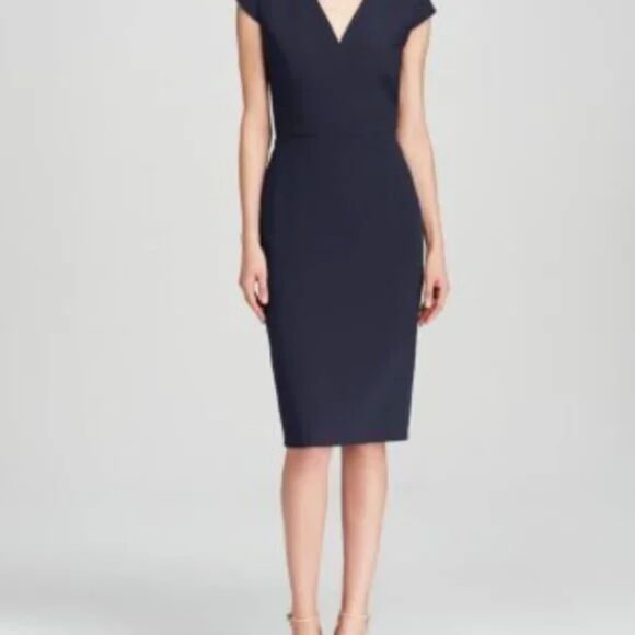 Ann Taylor's Navy Blue V-Neck Cap Sleeve Back Zip Sheath Dress - Picture 1 of 12